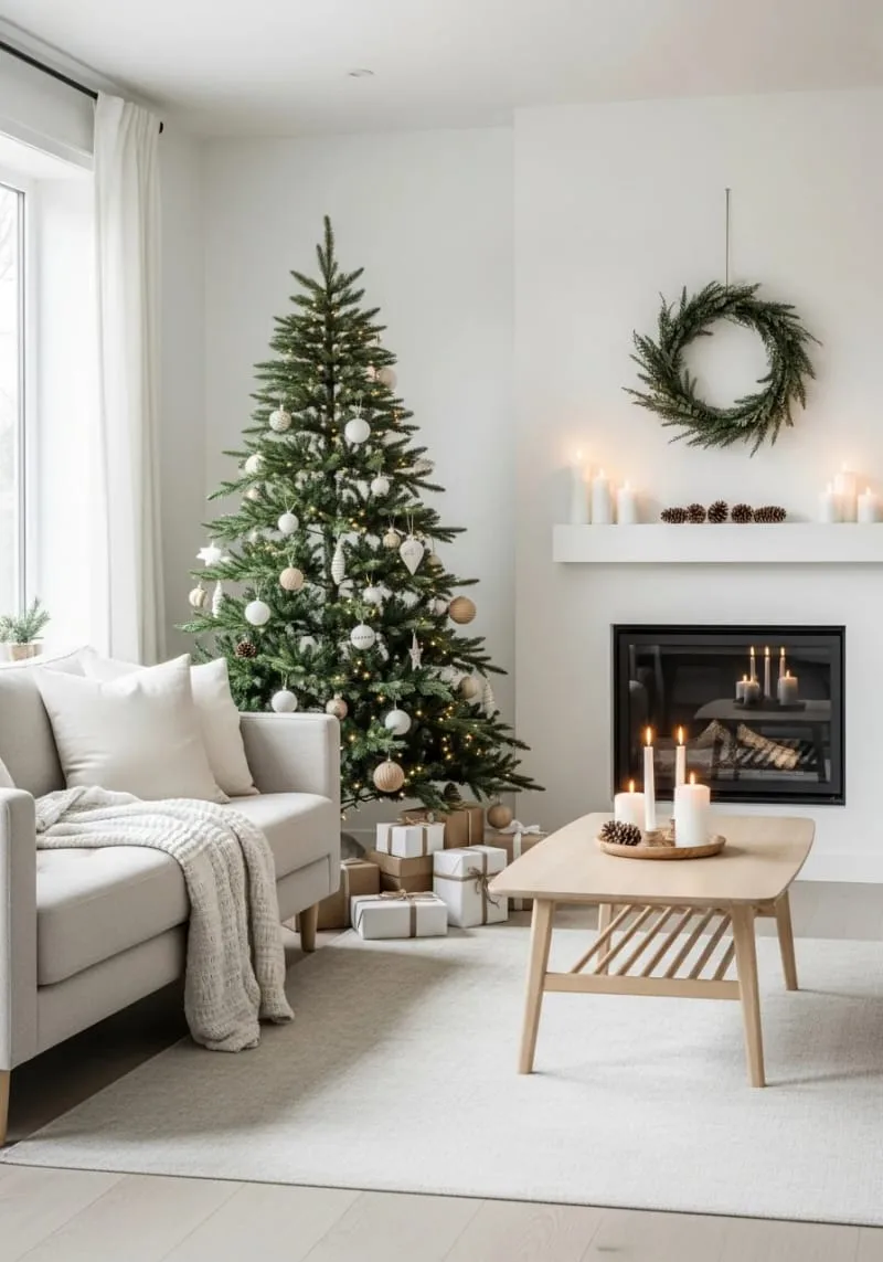 adorn a minimalist tree with only white and wooden ornaments for a chic vibe. 1