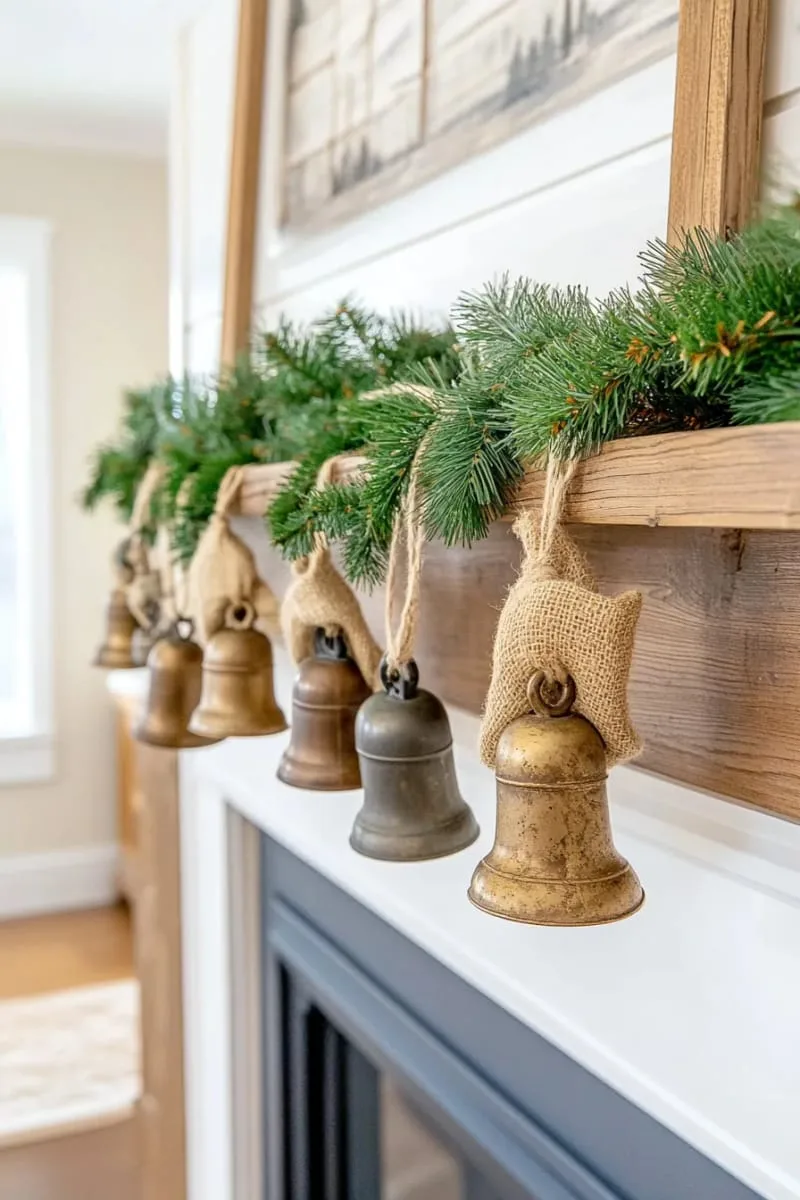 antique sleigh bells on a burlap garland for cozy farmhouse charm 1
