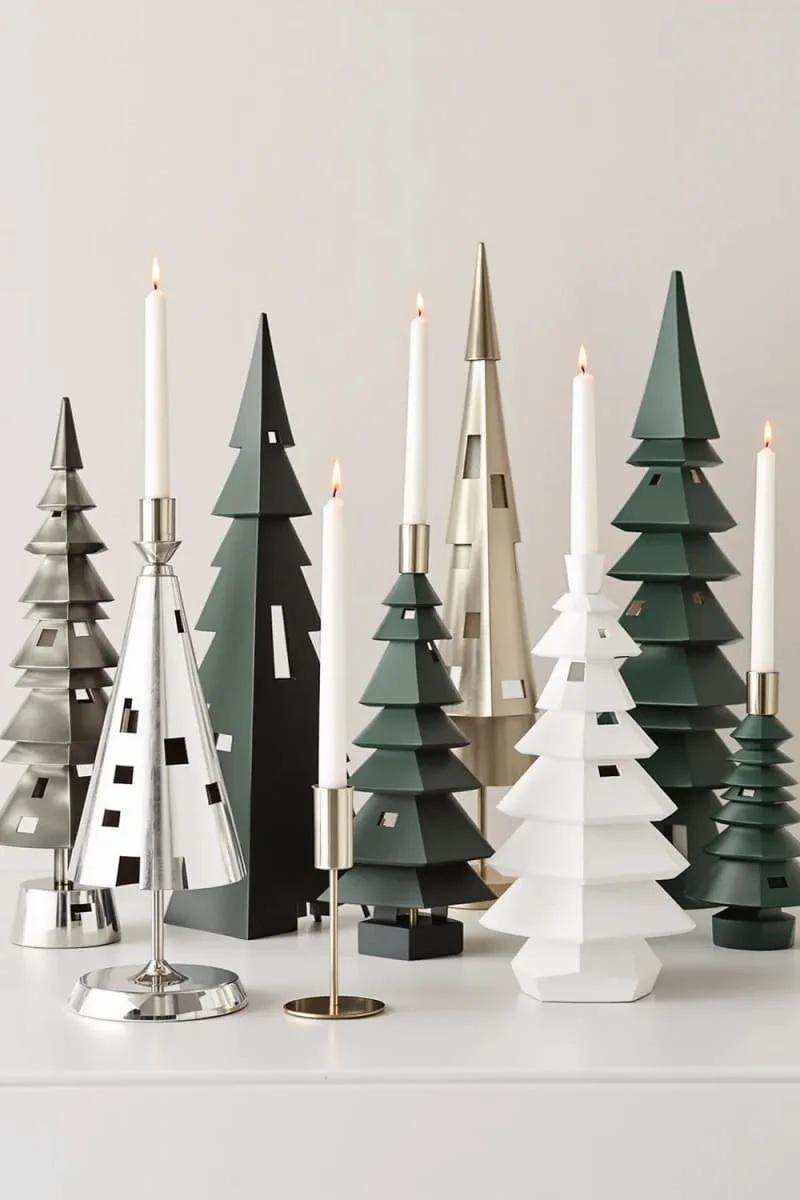 architectural candleholders shaped like abstract christmas trees 1