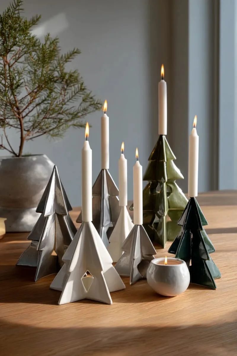 architectural candleholders shaped like abstract christmas trees 1