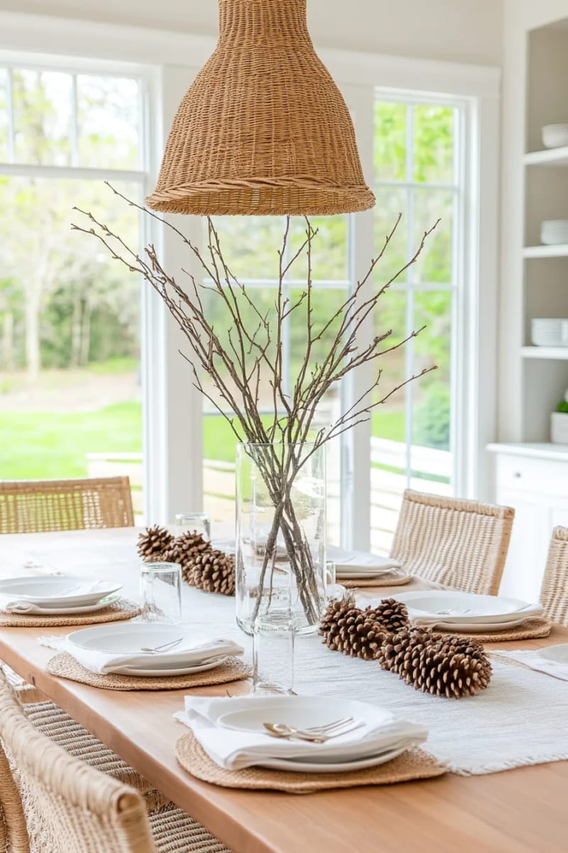 27 Stunning Winter Decor Ideas for a Stylish Retreat 5 arrange birch branches in a glass vase with pinecones for a natural centerpiece. 1