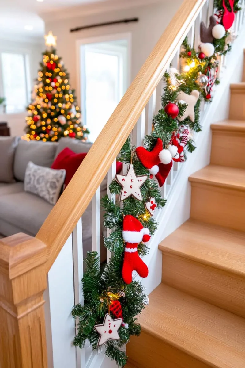 attach handmade felt ornaments to a cozy winter garland for your banister. 1