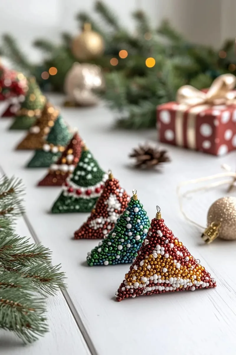 beaded triangle trees strung together for a playful room garland 1
