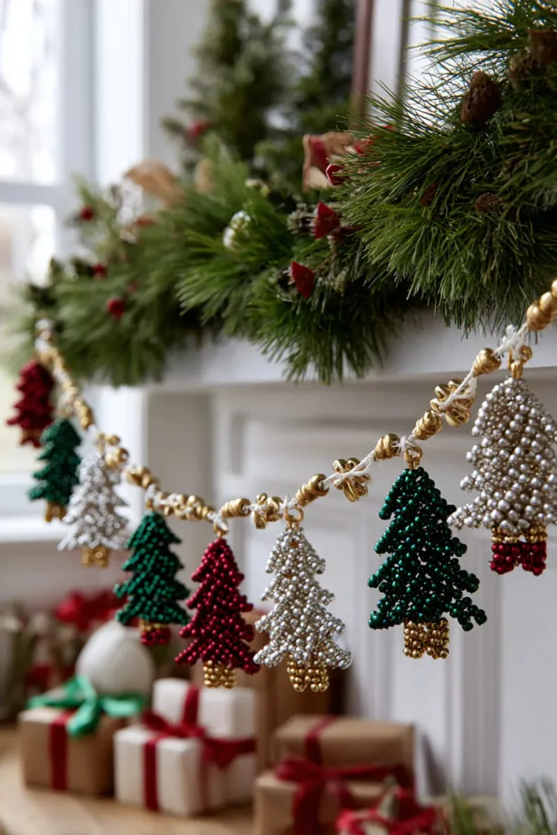 beaded triangle trees strung together for a playful room garland 1