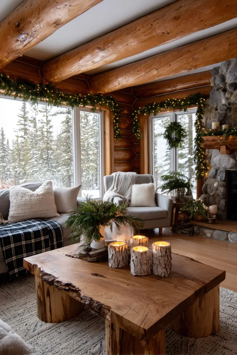 birch log candle holders with carved out tea light spaces 1