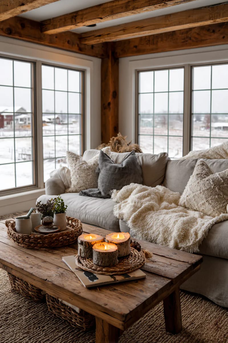 25 Gorgeous Winter Decor Ideas (Not Christmas) for a Serene Home 8 birch log candle holders with flickering led candles 1