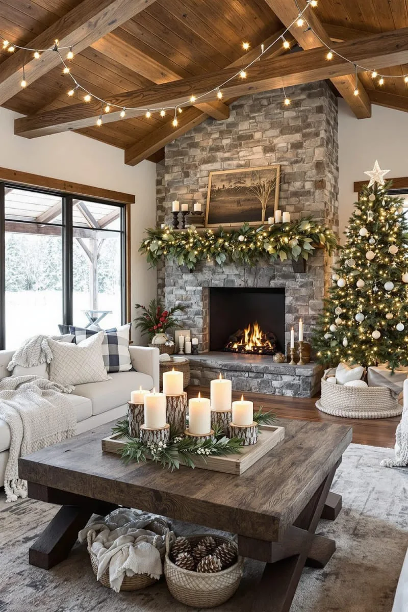 29 Simple Christmas Decor Ideas for a Beautiful Holiday Season 21 birch log candle holders with white pillar candles 1