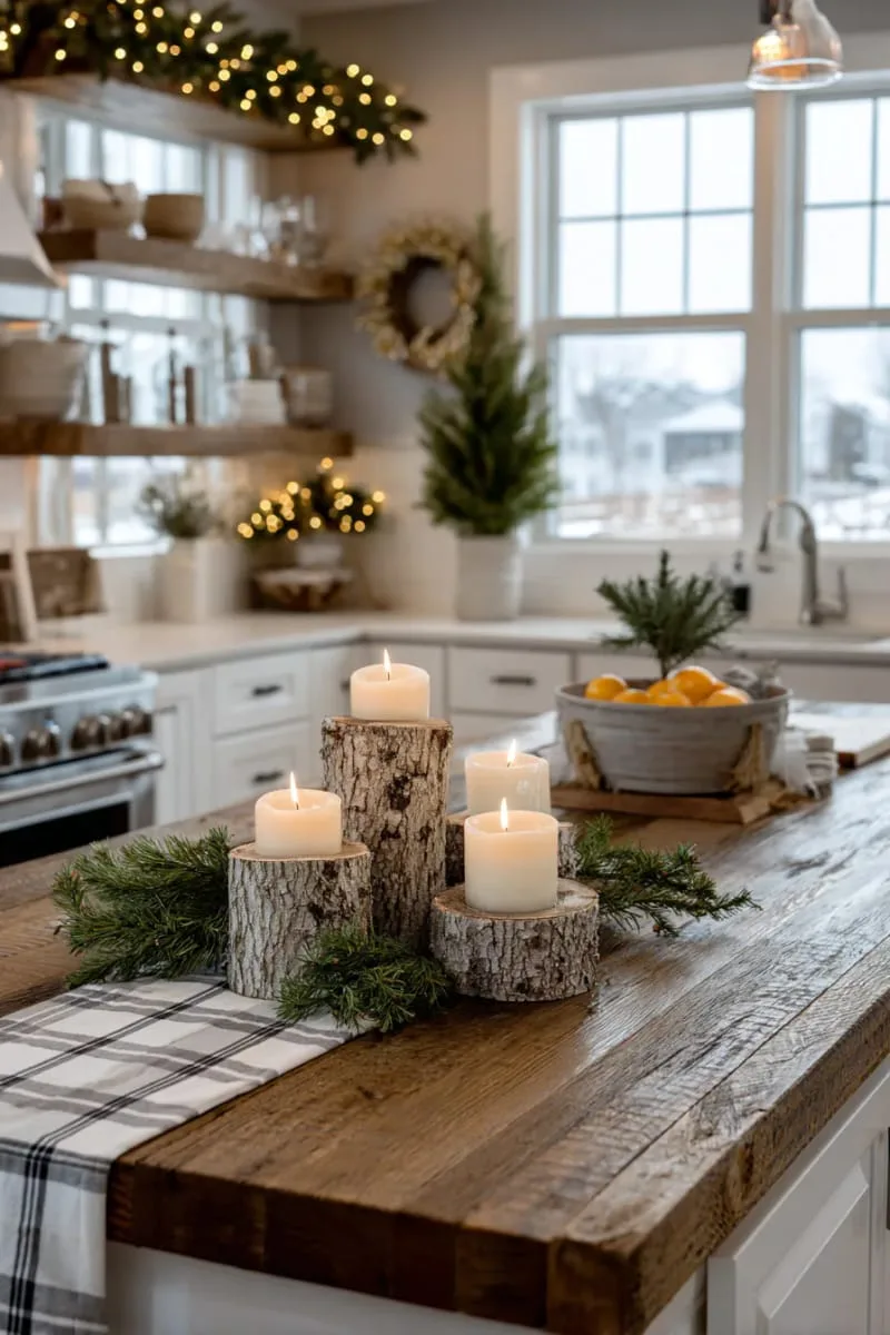 29 Simple Christmas Decor Ideas for a Beautiful Holiday Season 22 birch log candle holders with white pillar candles 1