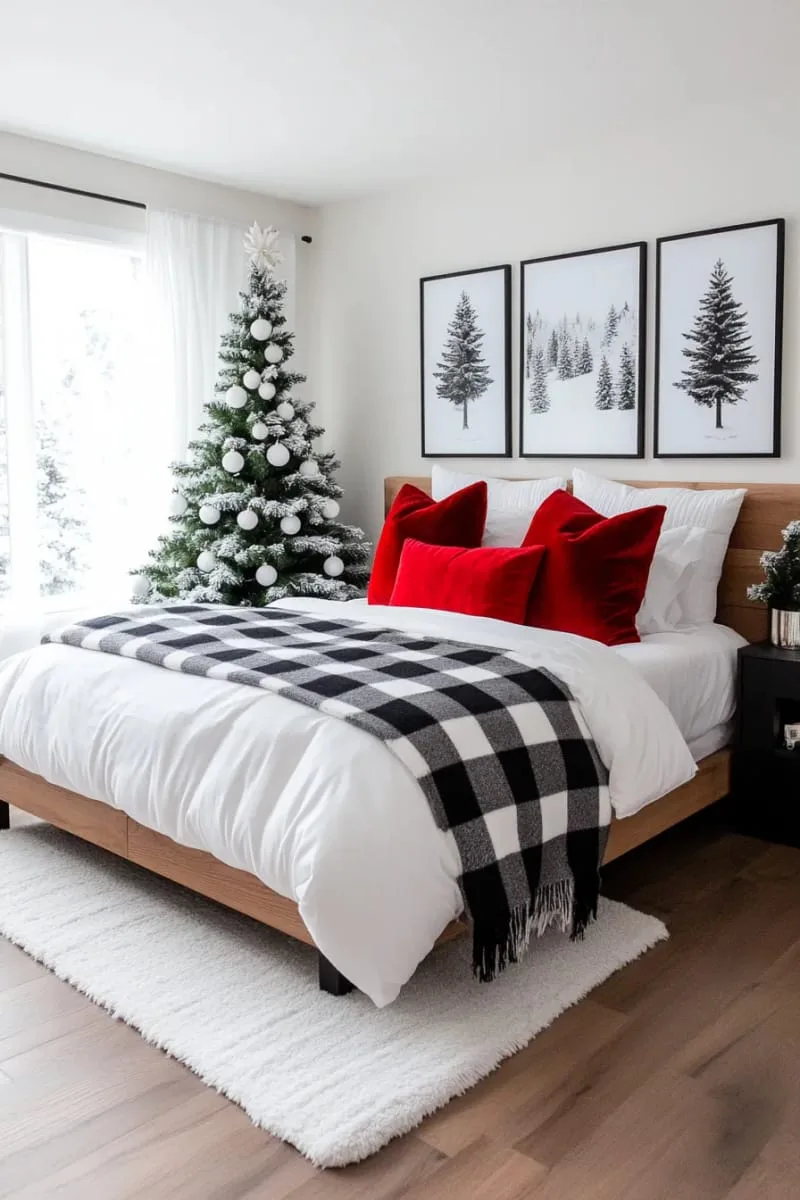 black and white buffalo check blanket for a modern christmas vibe 1