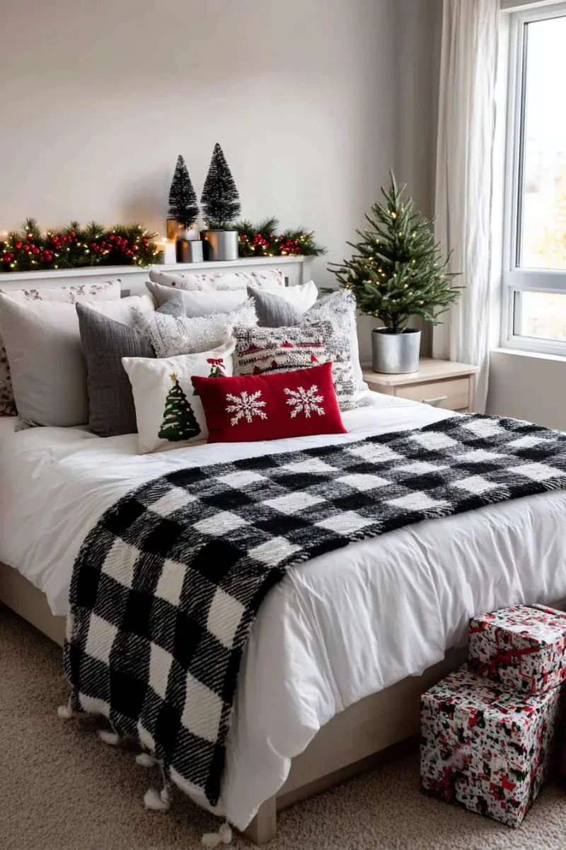 black and white buffalo check blanket for a modern christmas vibe 1