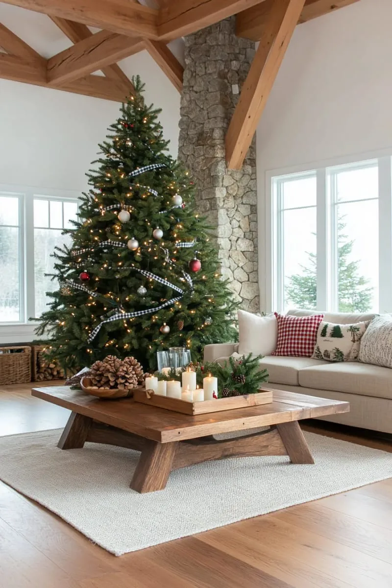 29 Best Christmas Decorations Trends You Can't Miss This Year 77 black-and-white buffalo check ribbon woven through tree branches 1