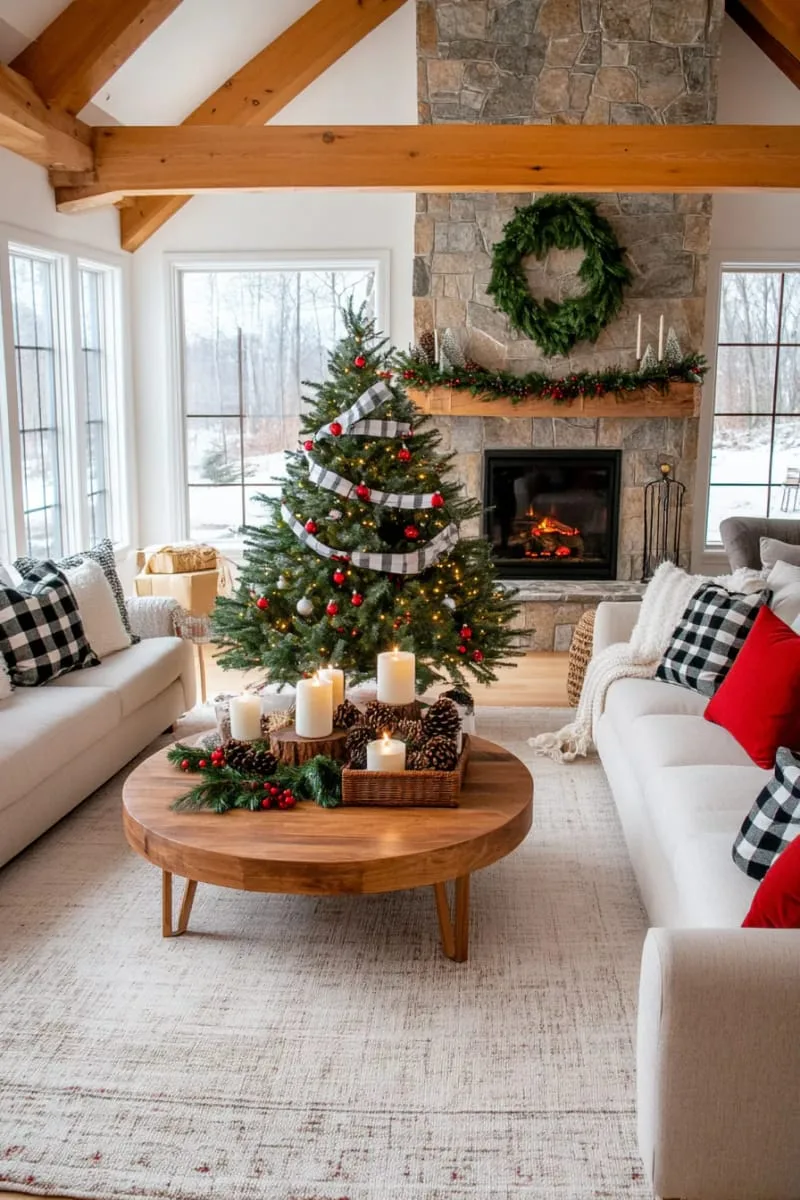 29 Best Christmas Decorations Trends You Can't Miss This Year 81 black-and-white buffalo check ribbon woven through tree branches 1