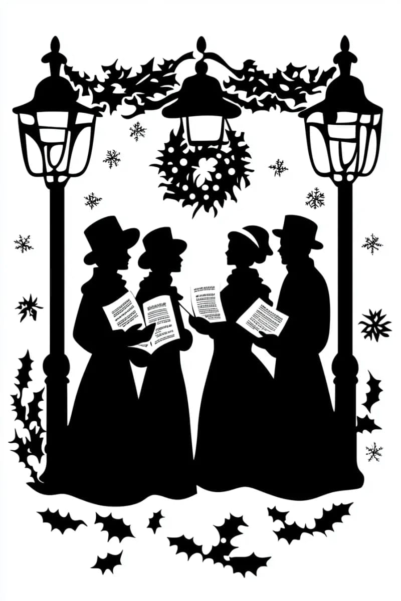 25 Best Christmas Window Decor Ideas to Try This Year 41 black and white silhouette stickers of classic christmas carolers and lamp posts. 1