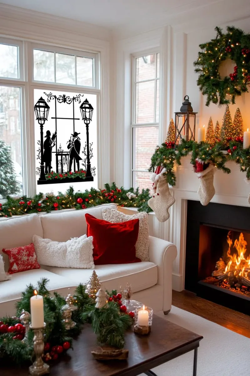 25 Best Christmas Window Decor Ideas to Try This Year 78 black and white silhouette stickers of classic christmas carolers and lamp posts. 1