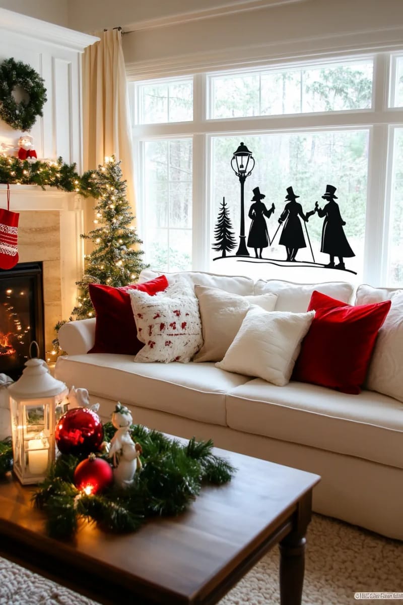 25 Best Christmas Window Decor Ideas to Try This Year 43 black and white silhouette stickers of classic christmas carolers and lamp posts. 1