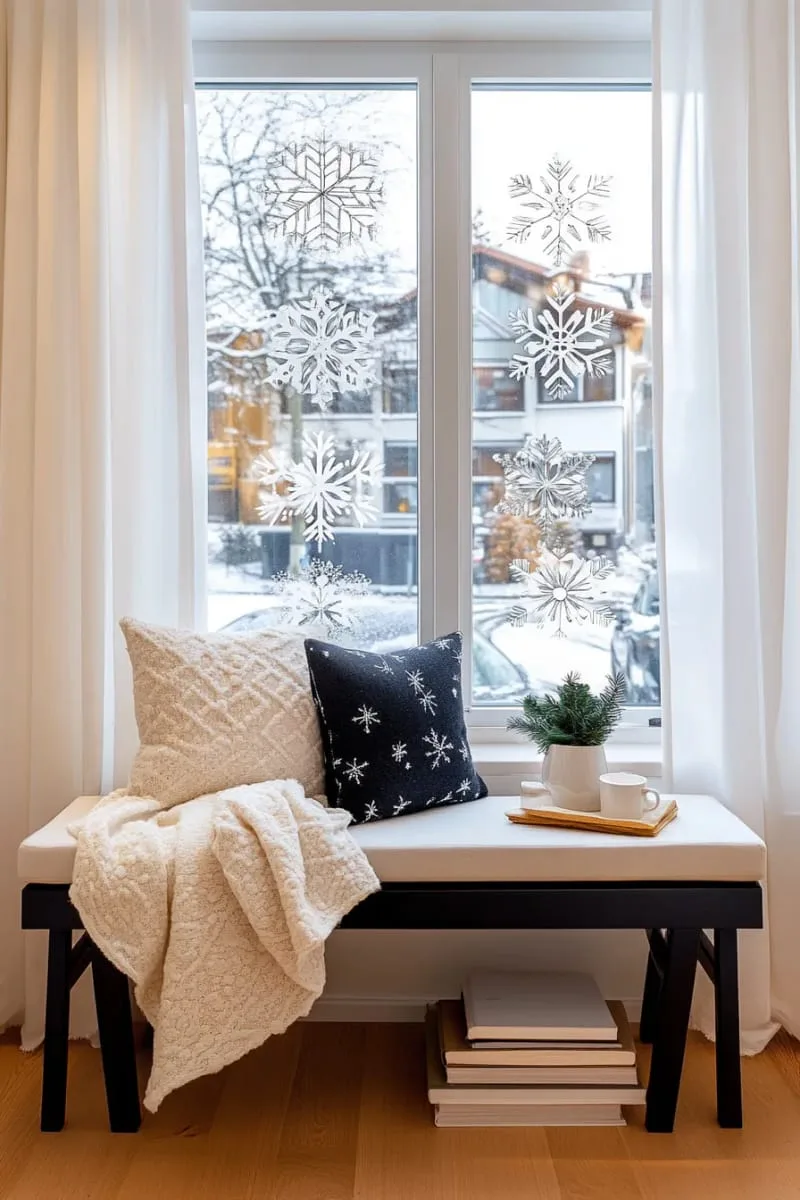 black and white snowflake window decals for a graphic winter statement 1