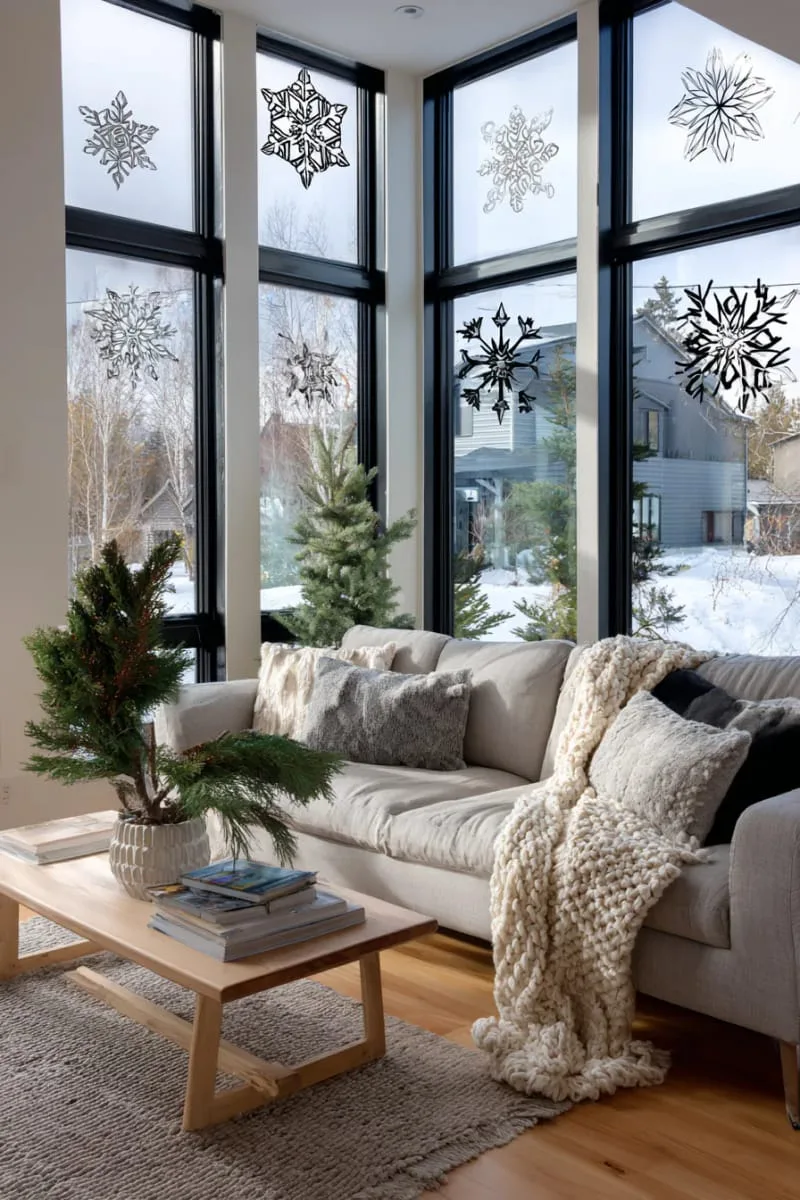 black and white snowflake window decals for a graphic winter statement 1