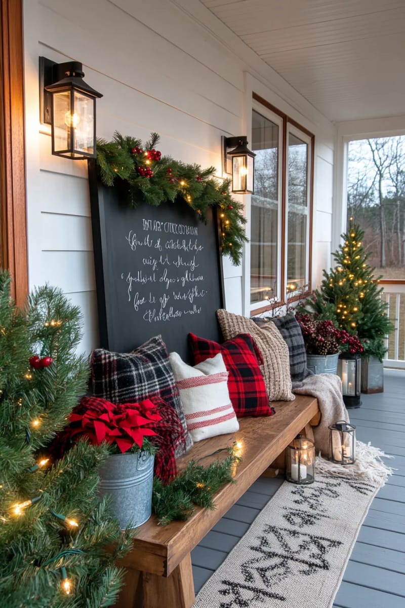 black framed chalkboard sign with handwritten festive farmhouse sayings 1