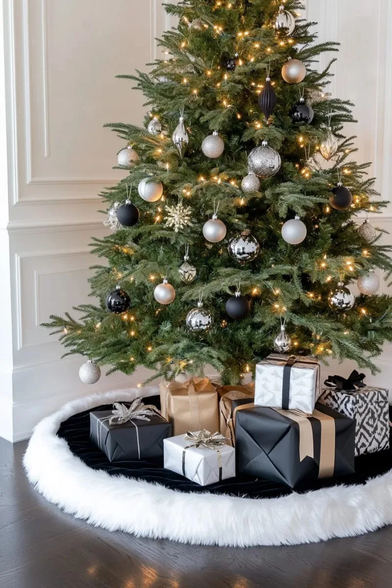 black velvet tree skirt edged in snowy white faux fur 1