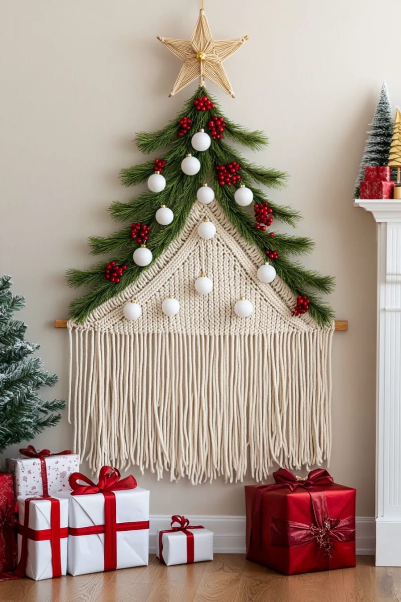 boho macramé tree wall hanging with mini ornaments 1