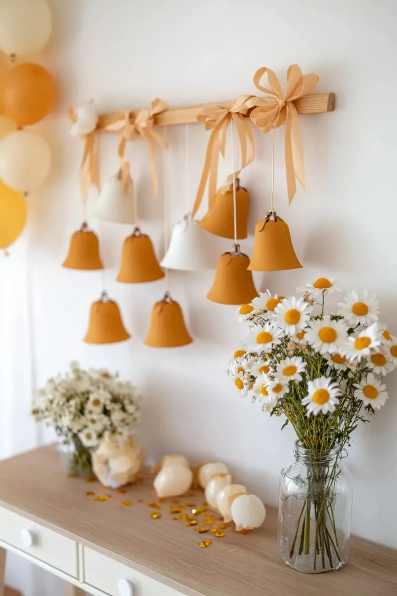 27 Stunning Christmas Decoration Crafts for a Unique 2025 86 bright yellow paper bell garland tied with gold ribbons 1