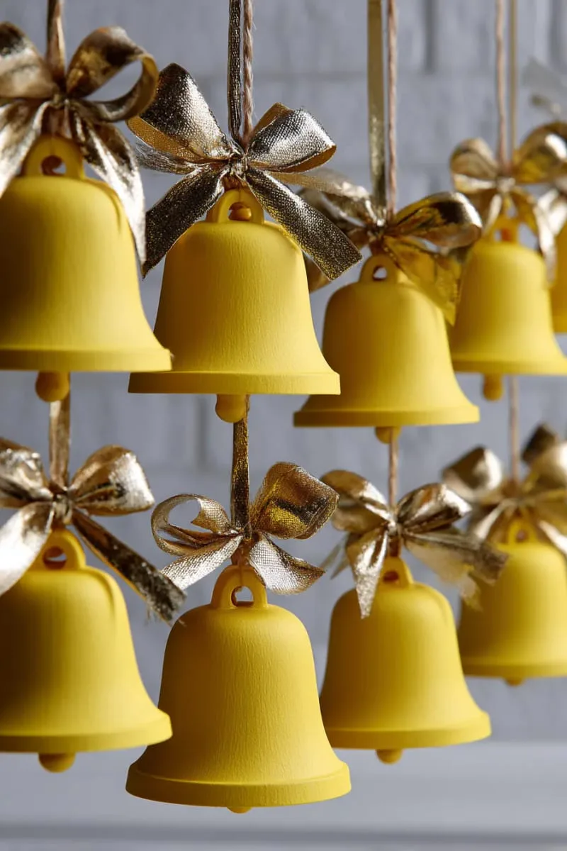 27 Stunning Christmas Decoration Crafts for a Unique 2025 87 bright yellow paper bell garland tied with gold ribbons 1