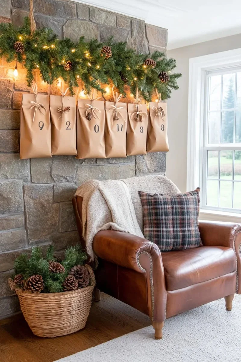 brown kraft paper advent calendar with tiny woodland treasures 1