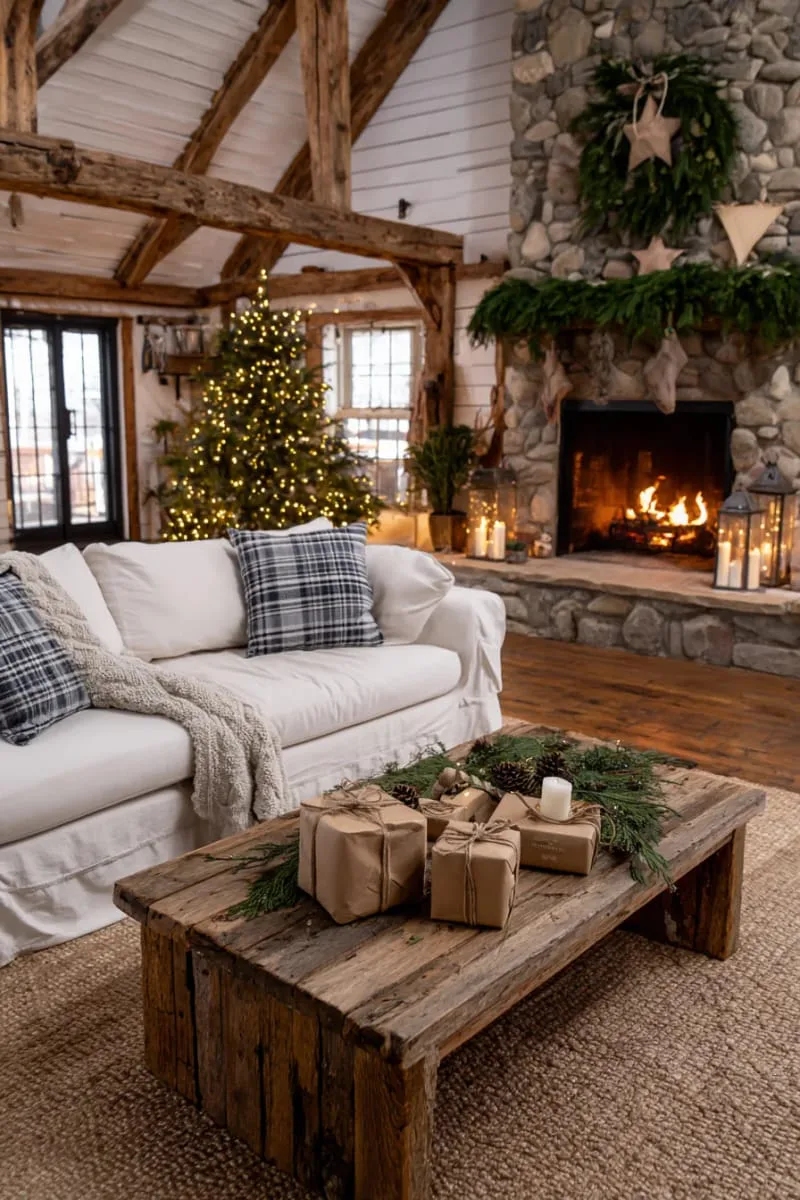 29 Simple Christmas Decor Ideas for a Beautiful Holiday Season 34 brown kraft paper-wrapped presents with twine and greenery 1