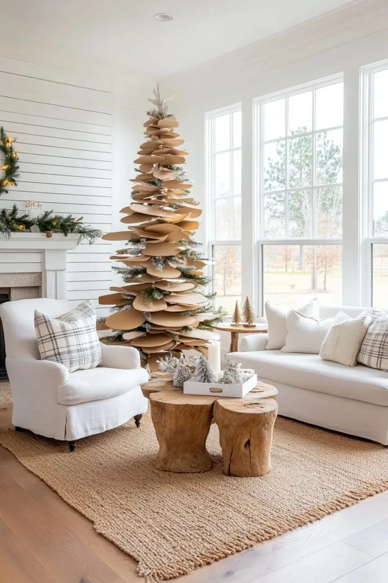 27 Sustainable Christmas Trees For Cheap and Eco-Friendly Decor 11 build a sculptural cardboard christmas tree painted in soft farmhouse neutrals. 1