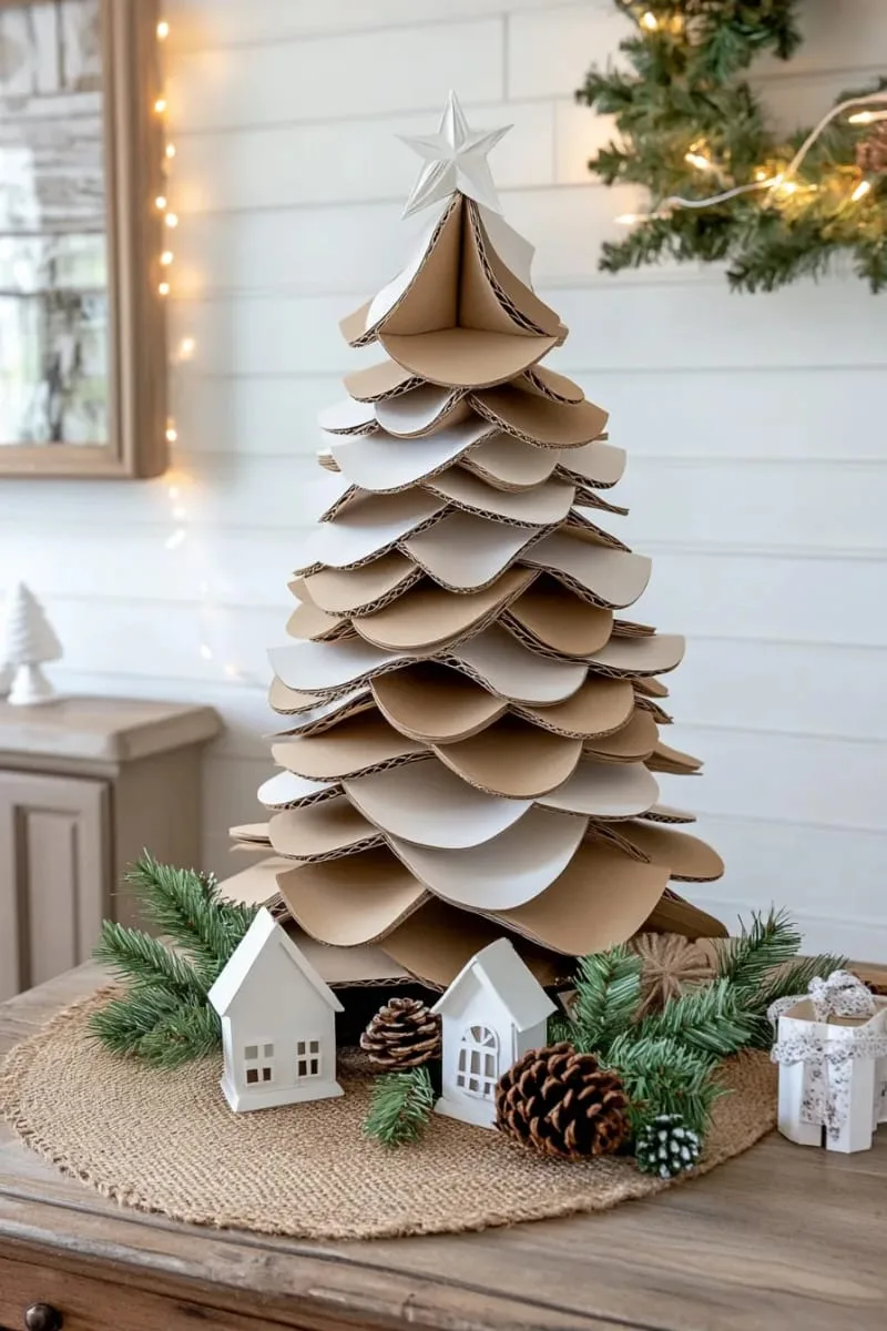 27 Sustainable Christmas Trees For Cheap and Eco-Friendly Decor 12 build a sculptural cardboard christmas tree painted in soft farmhouse neutrals. 1