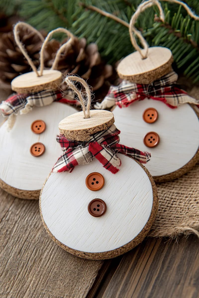 27 Unique Homemade Christmas Decorations You'll Love 58 button snowman ornaments made from reclaimed wood scraps 1