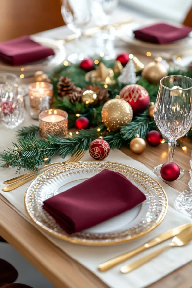 29 Creative Christmas Kitchen Decor Ideas You'll Absolutely Love 45 candlelit tablescape with gold and red baubles 1