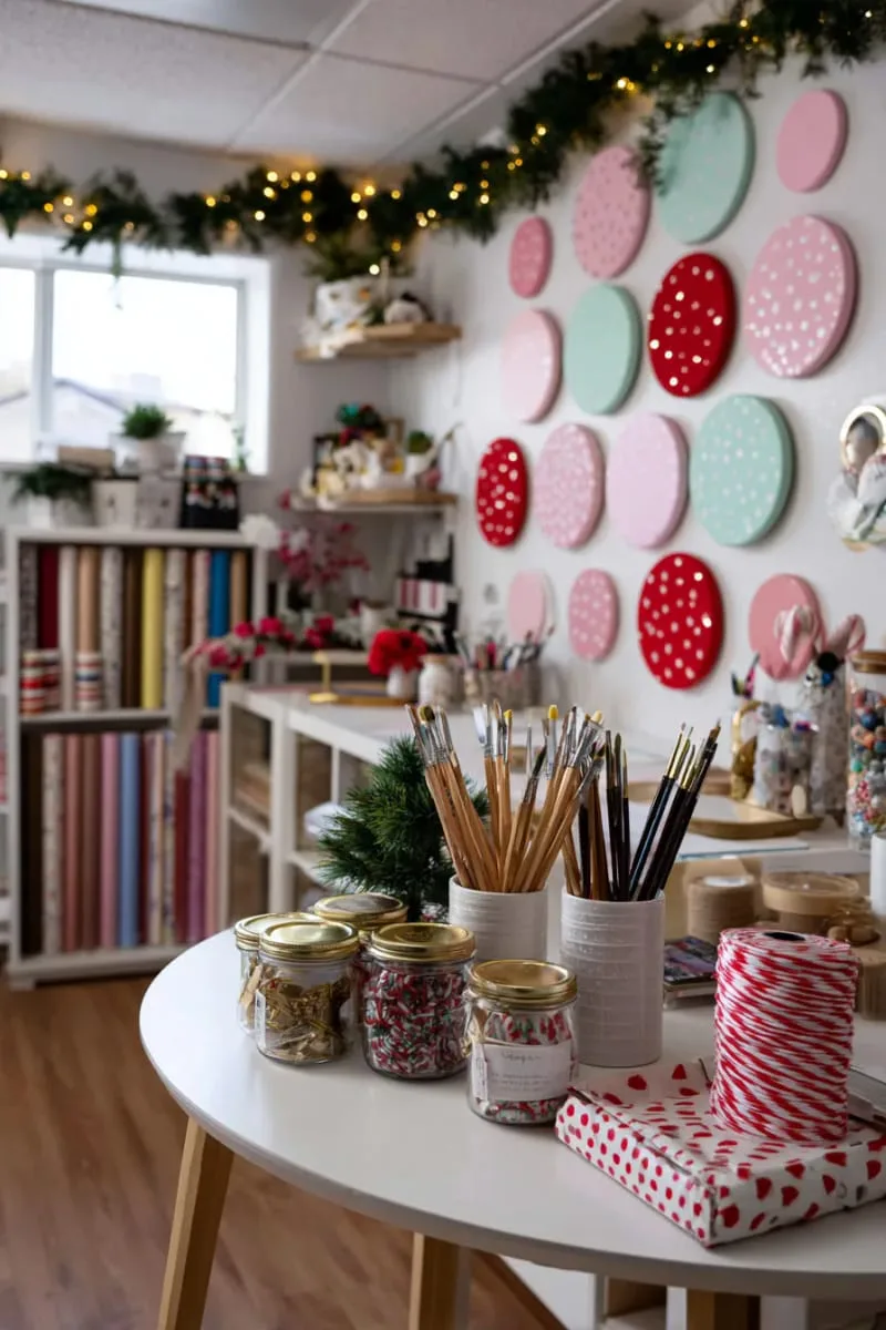 candy-themed round wall art using painted circles and glitter 1