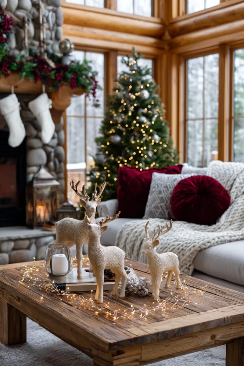 charming wooden reindeer figurines surrounded by twinkle lights 1