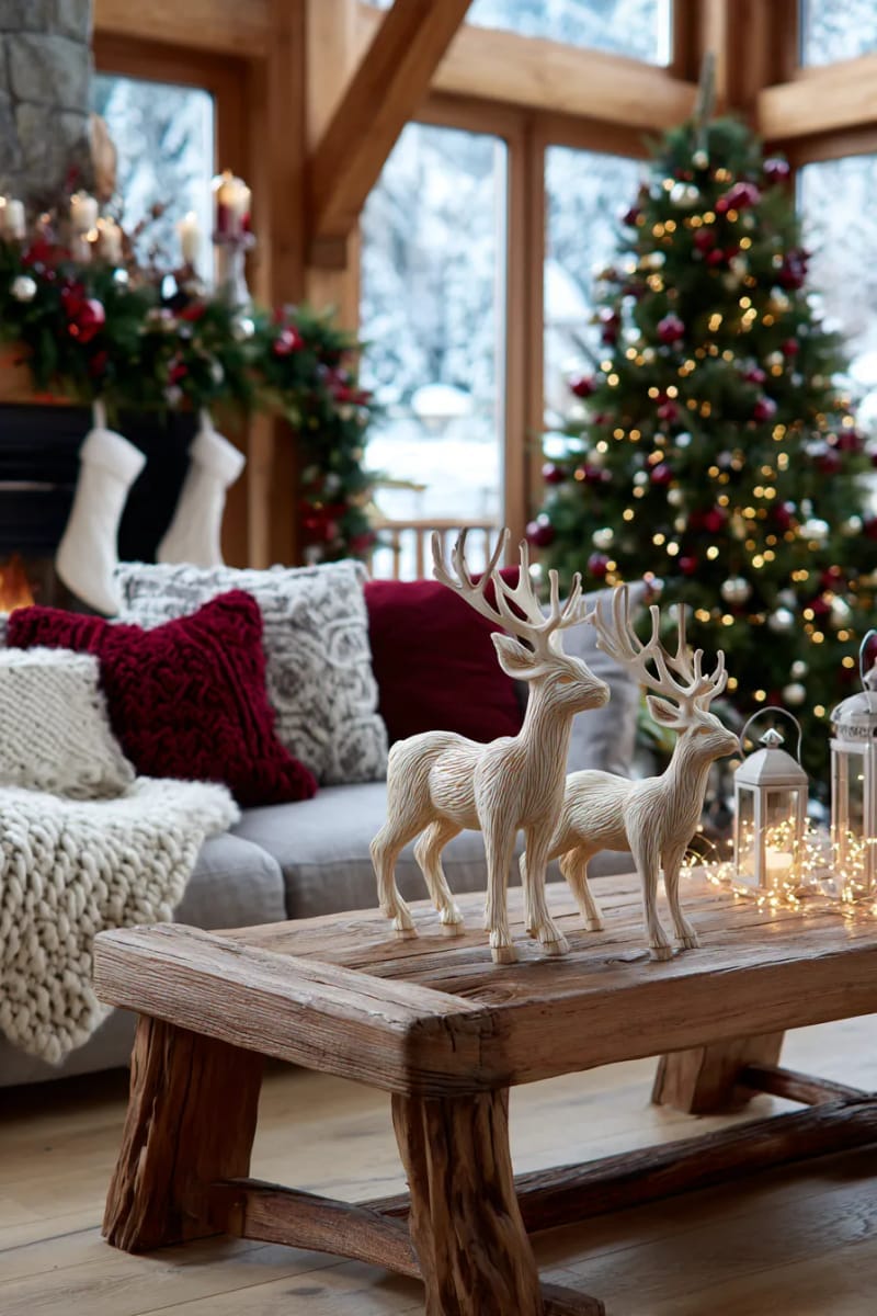 charming wooden reindeer figurines surrounded by twinkle lights 1