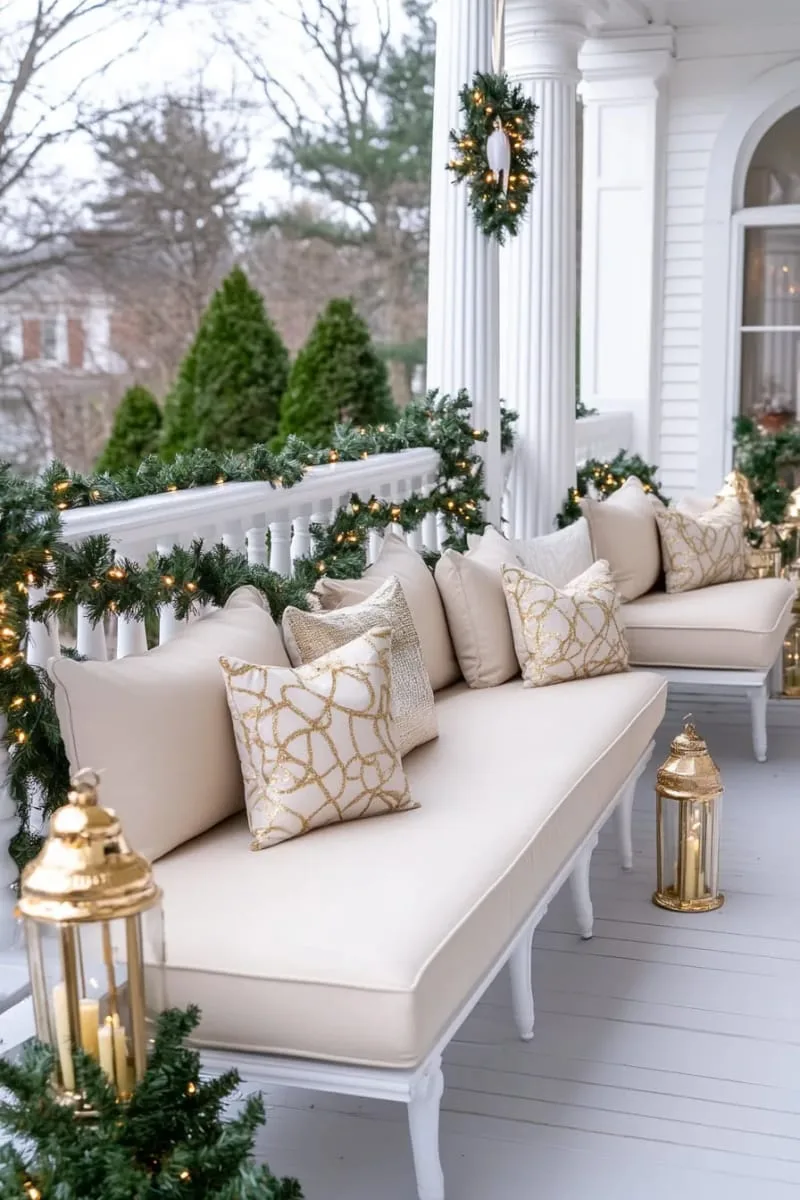 23 Exterior Christmas Decor Ideas Guests Will Remember All Season Long 45 chic neutral palette: cream, gold, and silver outdoor ornaments and garlands 1