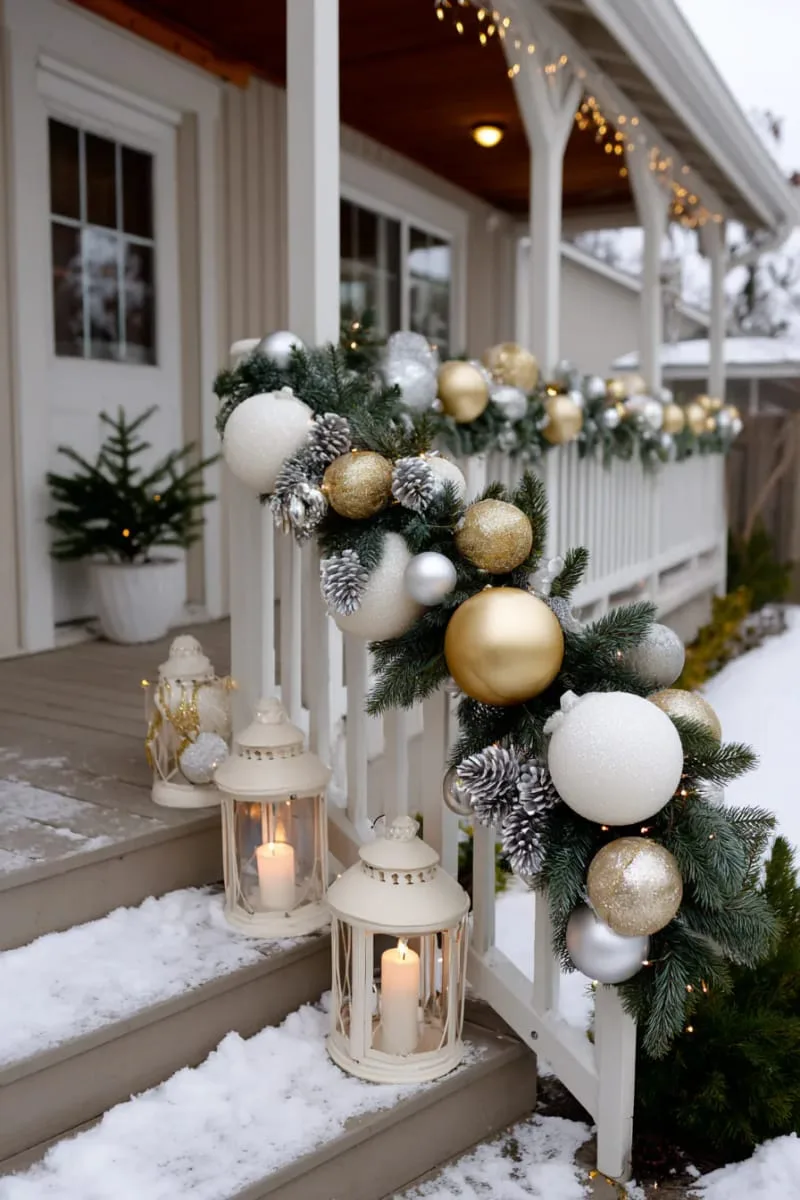 23 Exterior Christmas Decor Ideas Guests Will Remember All Season Long 48 chic neutral palette: cream, gold, and silver outdoor ornaments and garlands 1