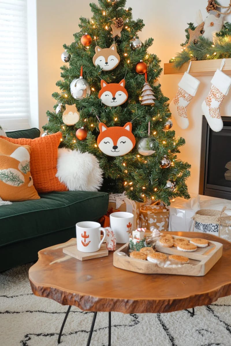 christmas animal face ornaments—fox, bear, and bunny with felt details 1