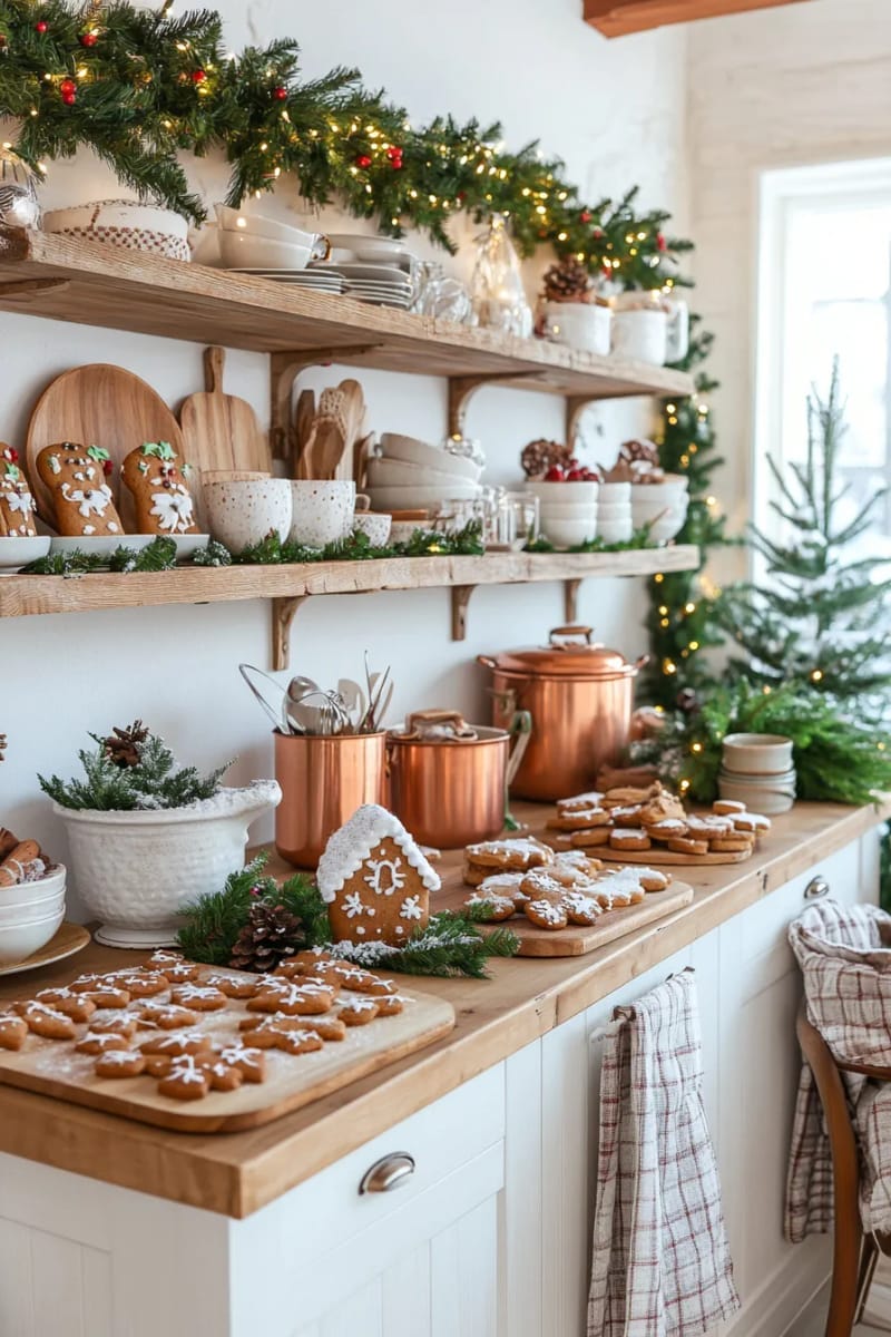 christmas cookies arranged on wooden boards with cinnamon sticks and holly sprigs 1