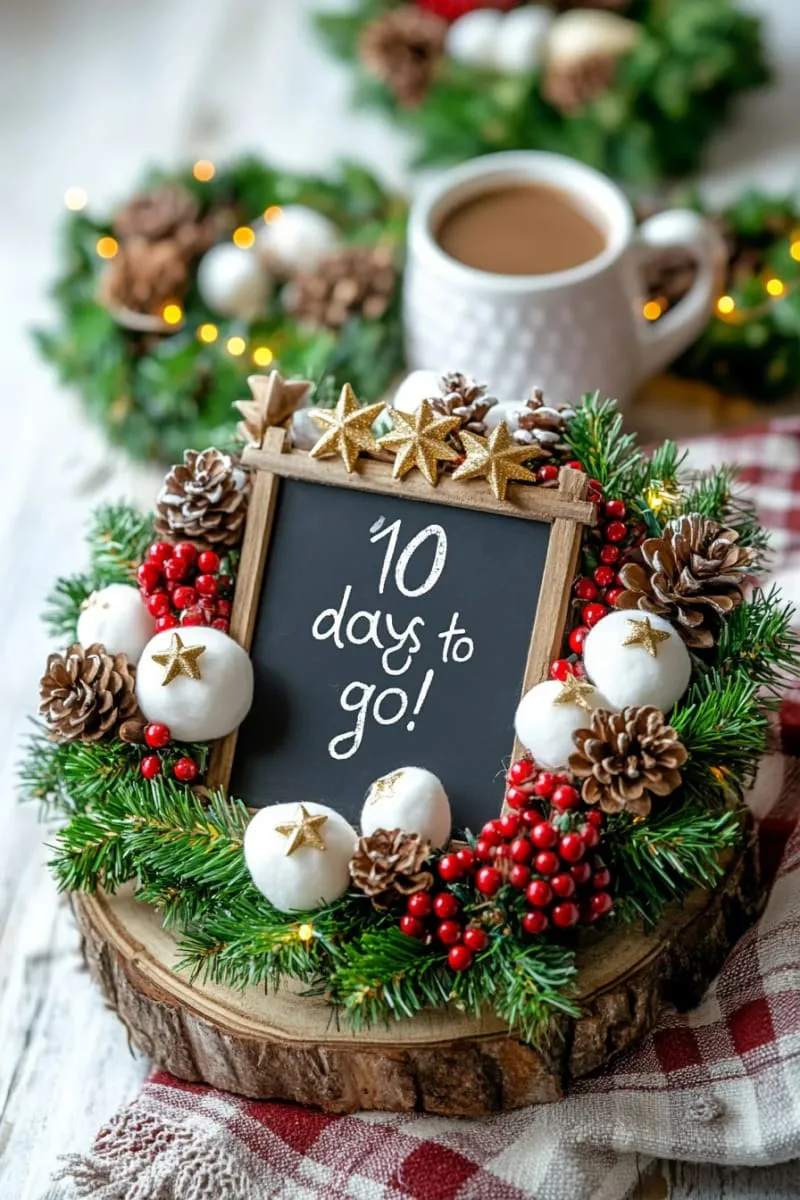 29 Creative Christmas Kitchen Decor Ideas You'll Absolutely Love 39 christmas countdown chalkboard surrounded by mini wreaths 1