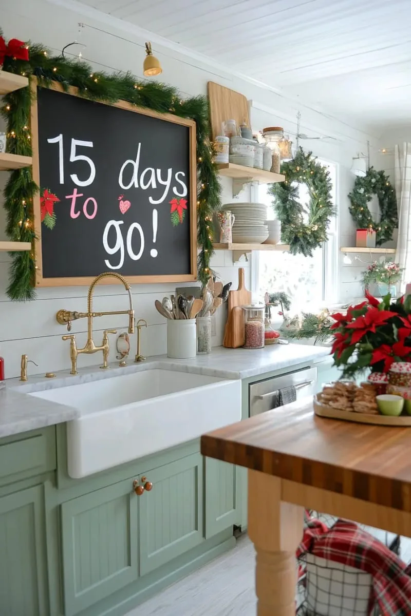 29 Creative Christmas Kitchen Decor Ideas You'll Absolutely Love 40 christmas countdown chalkboard surrounded by mini wreaths 1