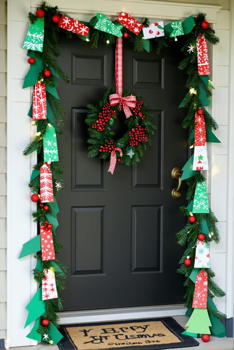 29 Festive Christmas Door Decor Ideas for a Magical Entry 76 christmas craft paper chain garland with tiny holiday motifs 1