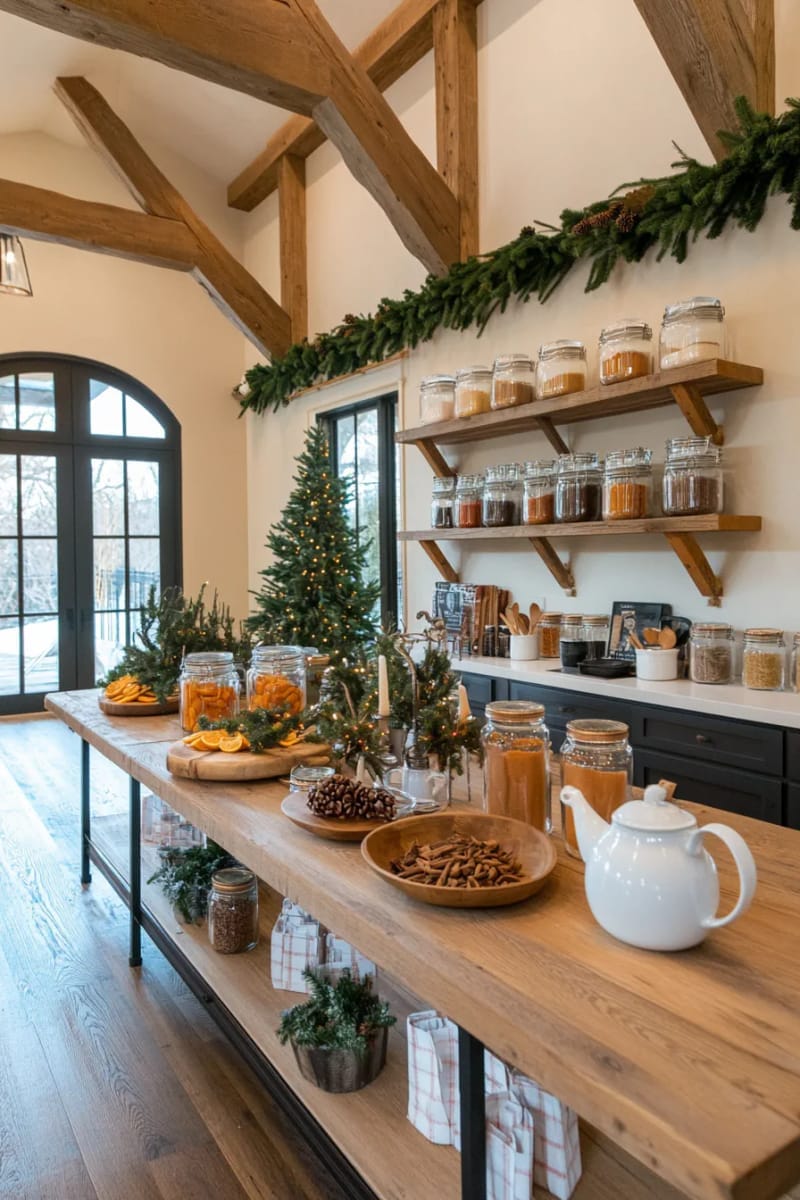 christmas market-inspired kitchen with hanging dried oranges and spiced tea 1