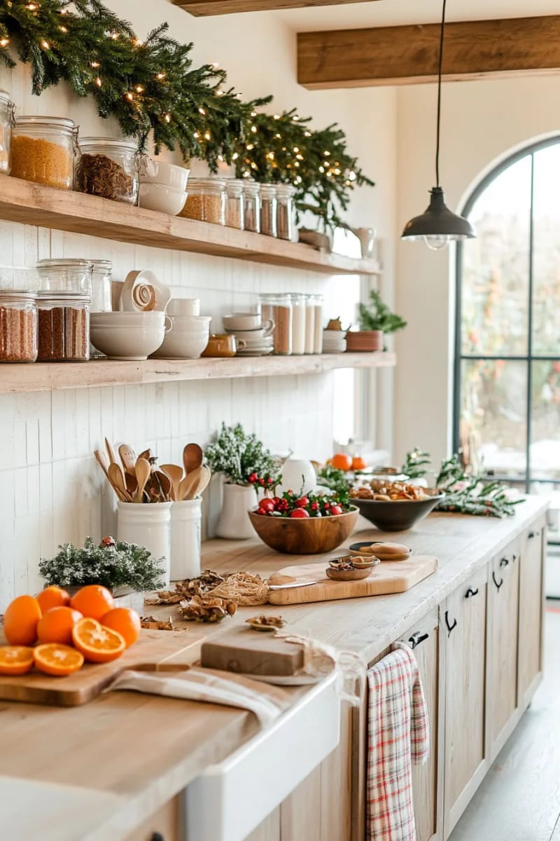 christmas market-inspired kitchen with hanging dried oranges and spiced tea 1