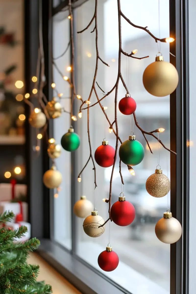25 Best Christmas Window Decor Ideas to Try This Year 54 christmas tree branches with mini ornaments arranged vertically along the glass. 1