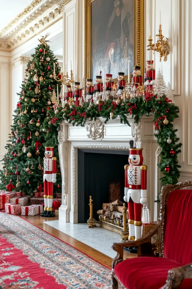 classic christmas decor with nutcracker soldiers and pillar candles 1