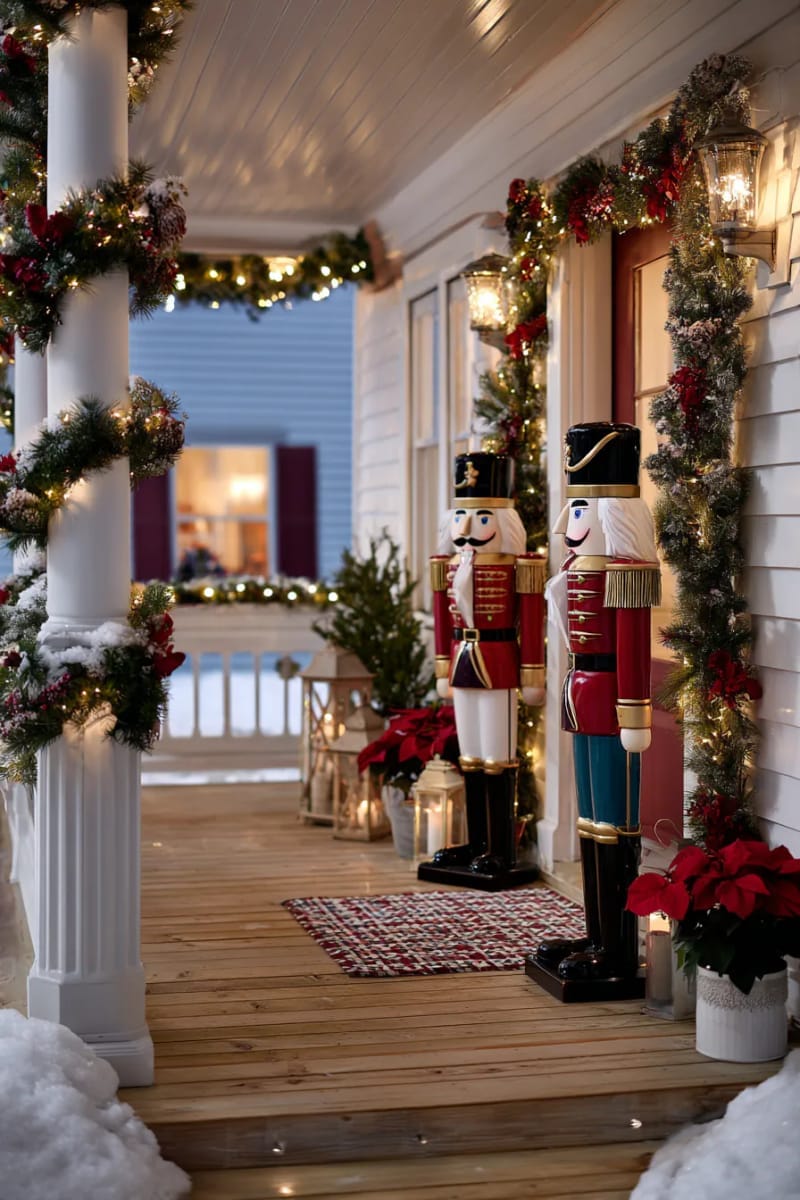 classic nutcracker soldiers guarding the entryway with garland accents 1