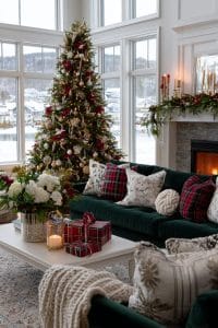 classic red and gold christmas tree with plaid ribbon and vintage baubles 10