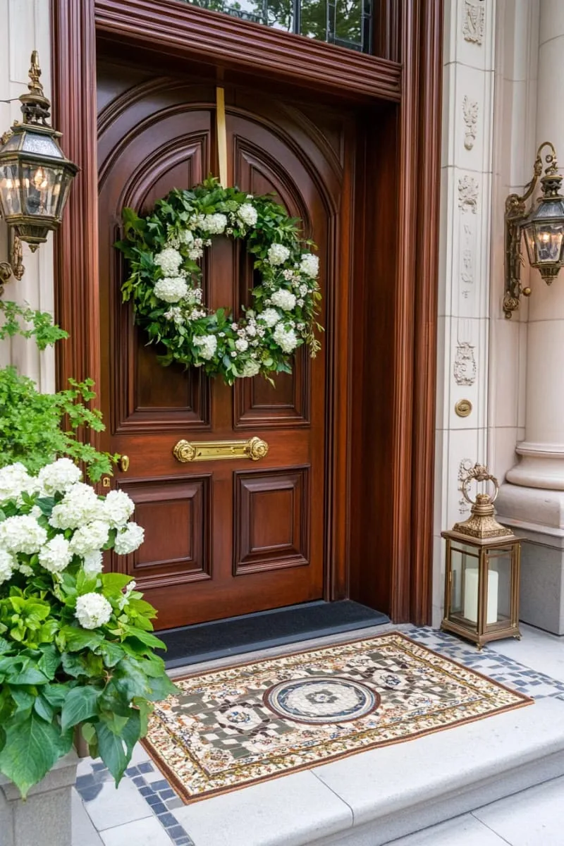 classic victorian: ornate wreath, garland, and brass lanterns 1