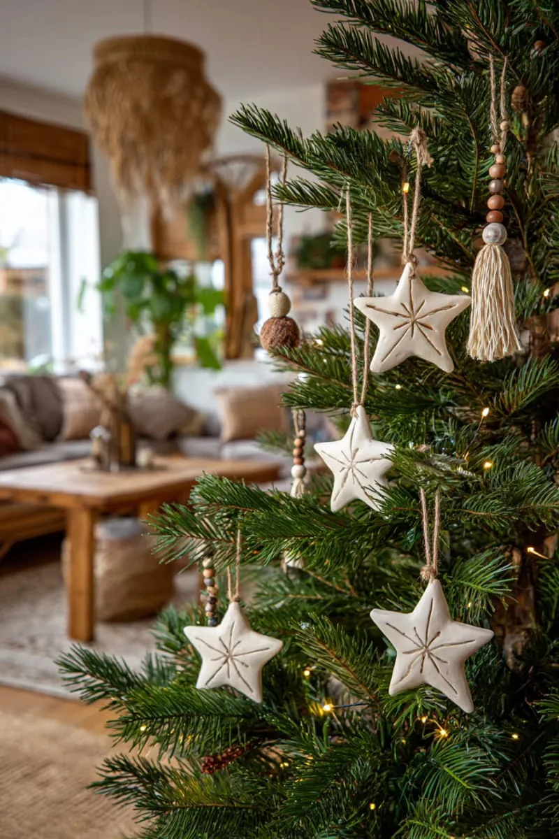 clay star ornaments for a boho christmas tree look 1